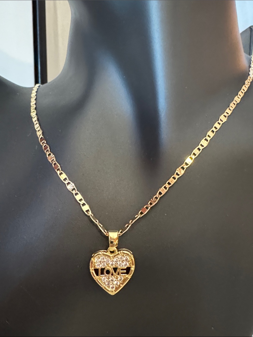 Gold Heart Pendant Necklace with LOVE Accent - Women's Jewelry